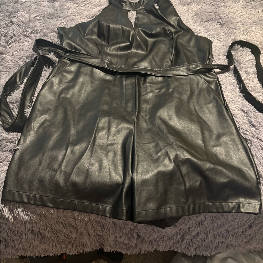 Black Faux Leather Romper